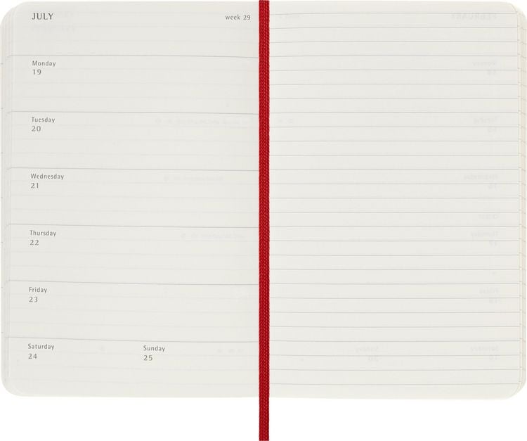 Produktbild: Moleskine 12 Monate Wochen Notizkalender 2027, Pocket/A6, 1 Wo = 1 Seite, rechts linierte Seite, Weicher Einband, Scharlachrot