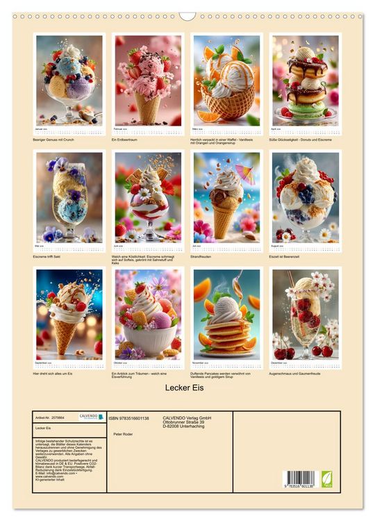 Produktbild: Lecker Eis (Wandkalender 2026 DIN A2 hoch), CALVENDO Monatskalender