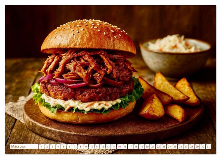 Produktbild: Leckere Burger (hochwertiger Premium Wandkalender 2026 DIN A2 quer), Kunstdruck in Hochglanz