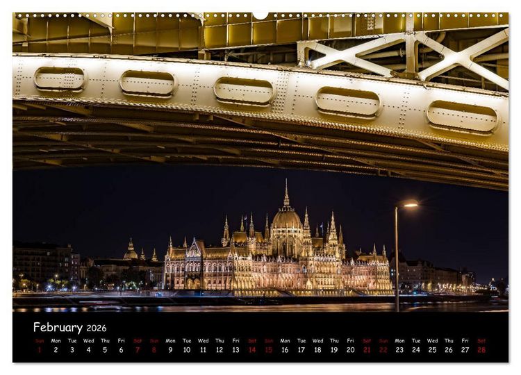 Produktbild: Danube River Nightlights (High Quality Premium Wall Calendar 2026 DIN A2 landscape),CALVENDO 12 Month Wall Calendar
