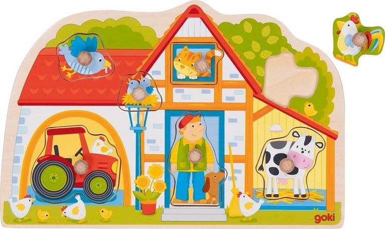 Goki Steckpuzzle „Auf Dem Bauernhof“ – Mit Extra Großen Holzknöpfen – Für Kleinkinder Ab 2 Jahren