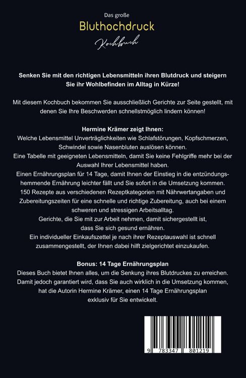 Produktbild: Das gro&szlig;e Bluthochdruck Kochbuch! Inklusive N&auml;hrwerteangaben und 14 Tage Ern&auml;hrungsplan! 1. Auflage