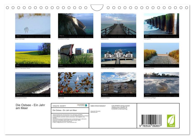 Produktbild: Die Ostsee - Ein Jahr am Meer (Wandkalender 2026 DIN A4 quer), CALVENDO Monatskalender