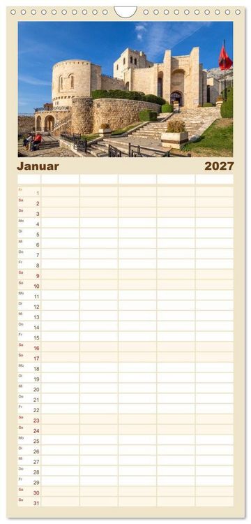 Produktbild: Familienplaner 2027 - Durr&euml;s und Kruja &ndash; Sch&auml;tze Albaniens mit 5 Spalten (Wandkalender, 21 x 45 cm) CALVENDO