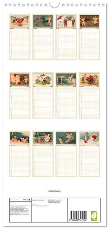 Produktbild: Familienplaner 2027 - Liebesboten mit 5 Spalten (Wandkalender, 21 x 45 cm) CALVENDO