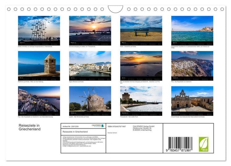 Produktbild: Reiseziele in Griechenland (Wandkalender 2026 DIN A4 quer), CALVENDO Monatskalender