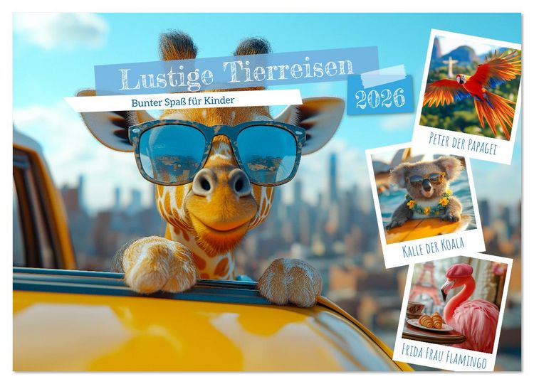Produktbild: Lustige Tierreisen - Bunter Spa&szlig; f&uuml;r Kinder (Wandkalender 2026 DIN A4 quer), CALVENDO Monatskalender
