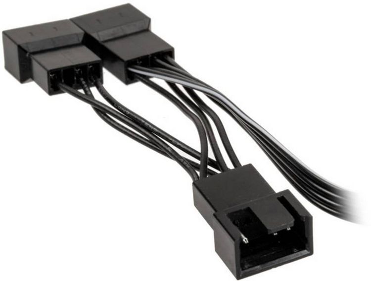 Produktbild: PC-L&uuml;fter Y-Kabel [1x PC-L&uuml;fter Buchse 4pol. - 3x PC-L&uuml;fter Buchse 4pol.] 0.35 m Schwarz Kolink