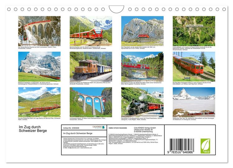 Produktbild: Im Zug durch Schweizer Berge (Wandkalender 2026 DIN A4 quer), CALVENDO Monatskalender