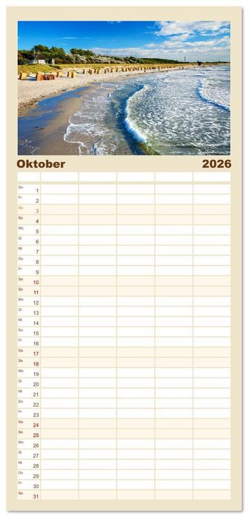 Produktbild: Familienplaner 2026 - Sch&ouml;ne Ostsee - Impressionen &uuml;bers Jahr mit 5 Spalten (Wandkalender, 21 x 45 cm) CALVENDO