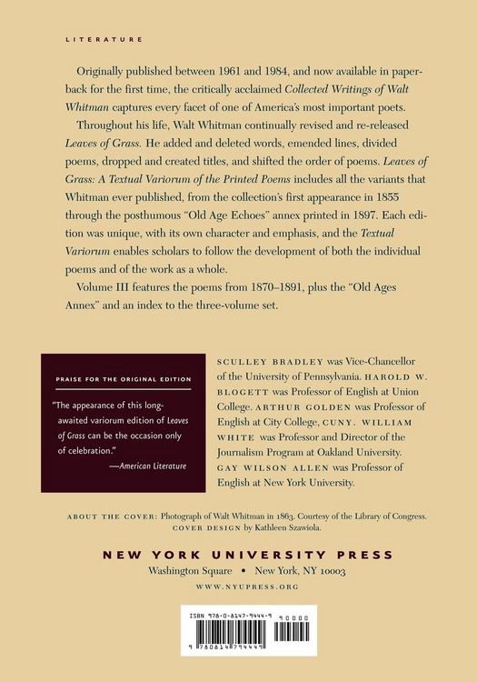 Produktbild: Leaves of Grass, a Textual Variorum of the Printed Poems: Volume III: Poems