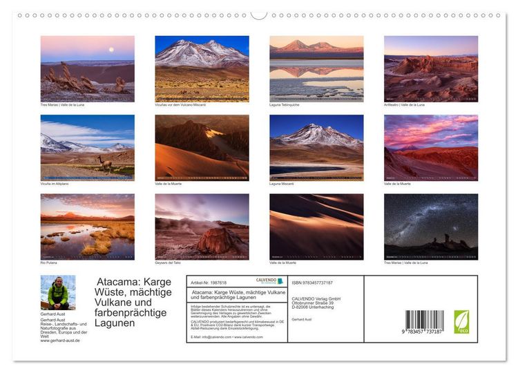 Produktbild: Atacama: Karge W&uuml;ste, m&auml;chtige Vulkane und farbenpr&auml;chtige Lagunen (hochwertiger Premium Wandkalender 2026 DIN A2 quer), Kunstdruck in Hochglanz