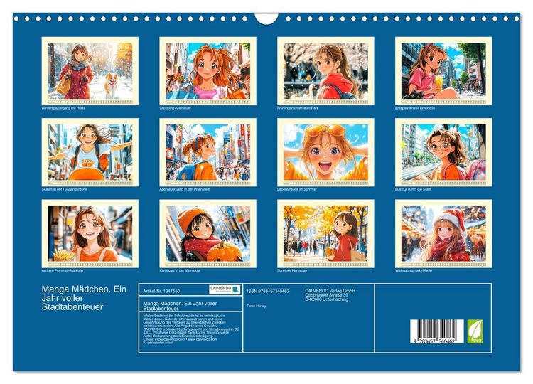 Produktbild: Manga M&auml;dchen. Ein Jahr voller Stadtabenteuer (Wandkalender 2026 DIN A3 quer), CALVENDO Monatskalender