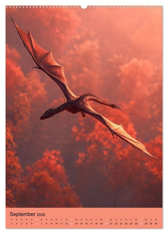Produktbild: Drachen Kalender - ein Jahr mit mystischen Fabelwesen (hochwertiger Premium Wandkalender 2026 DIN A2 hoch), Kunstdruck in Hochglanz