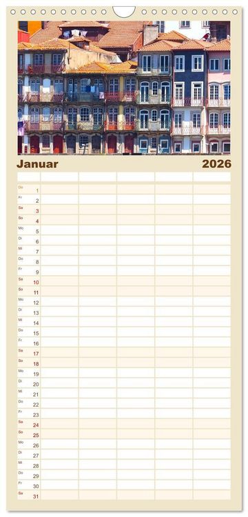 Produktbild: Familienplaner 2026 - Bom Dia Sch&ouml;nes Porto mit 5 Spalten (Wandkalender, 21 x 45 cm) CALVENDO