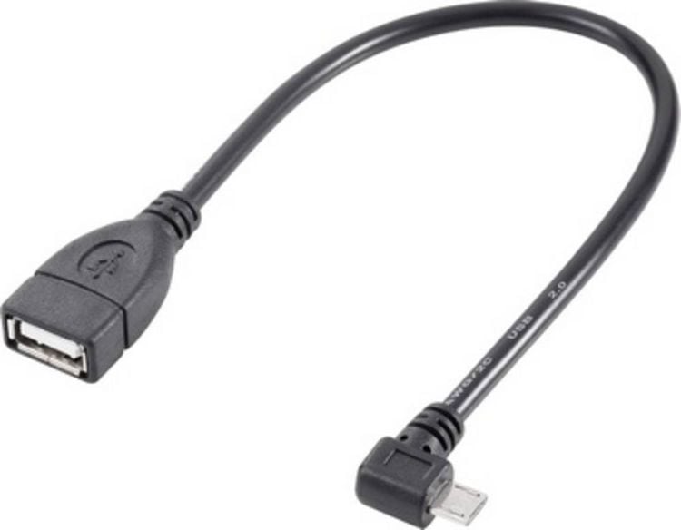 Produktbild: Renkforce USB-Kabel USB 2.0 USB-Micro-B Stecker, USB-A Buchse 0.10 m Schwarz mit OTG-Funktion, vergoldete Steckkontakte RF-4080777
