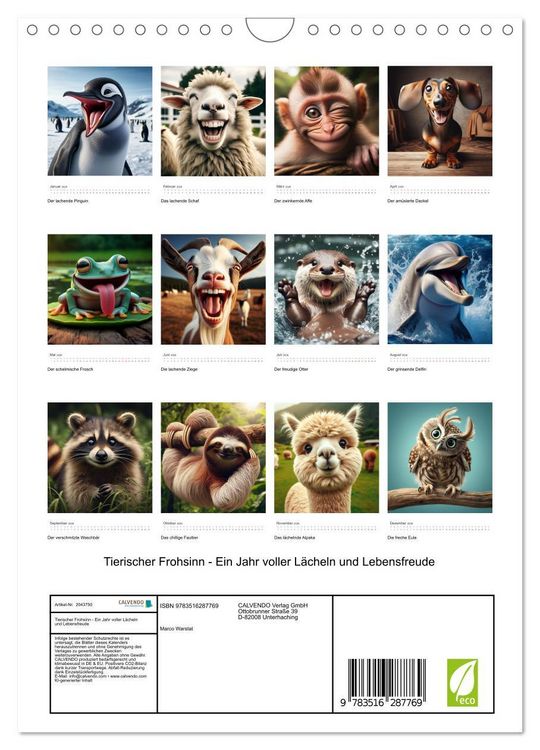 Produktbild: Tierischer Frohsinn - Ein Jahr voller L&auml;cheln und Lebensfreude (Wandkalender 2026 DIN A4 hoch), CALVENDO Monatskalender