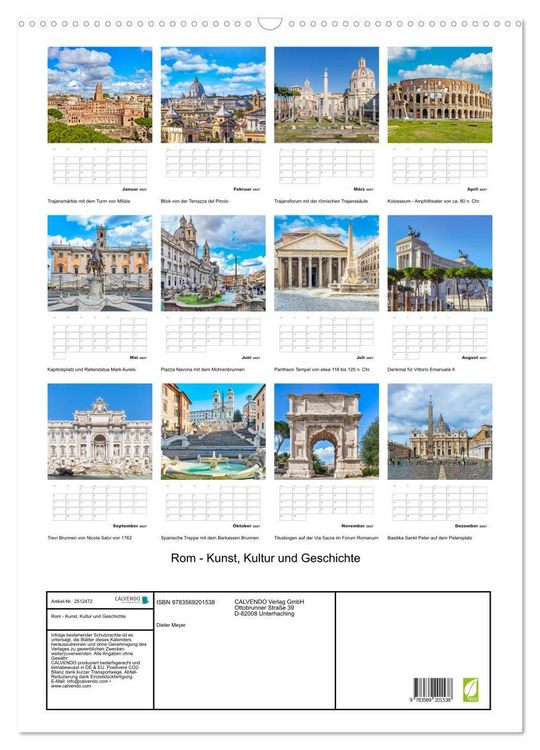 Produktbild: Rom - Kunst, Kultur und Geschichte (Wandkalender 2027 DIN A2 hoch), CALVENDO Monatskalender