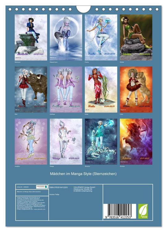 Produktbild: M&auml;dchen im Manga Style (Sternzeichen) (Wandkalender 2026 DIN A4 hoch), CALVENDO Monatskalender