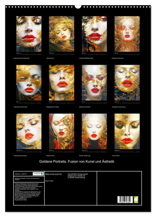 Produktbild: Goldene Portraits. Fusion von Kunst und &Auml;sthetik (Wandkalender 2026 DIN A2 hoch), CALVENDO Monatskalender