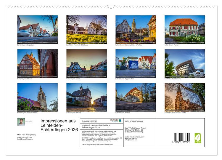 Produktbild: Impressionen aus Leinfelden-Echterdingen 2026 (hochwertiger Premium Wandkalender 2026 DIN A2 quer), Kunstdruck in Hochglanz
