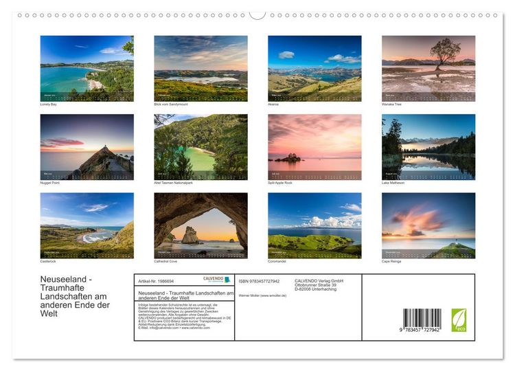 Produktbild: Neuseeland - Traumhafte Landschaften am anderen Ende der Welt (hochwertiger Premium Wandkalender 2026 DIN A2 quer), Kunstdruck in Hochglanz