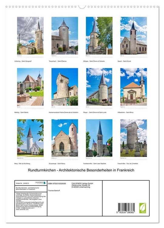 Produktbild: Rundturmkirchen - Architektonische Besonderheiten in Frankreich (hochwertiger Premium Wandkalender 2026 DIN A2 hoch), Kunstdruck in Hochglanz