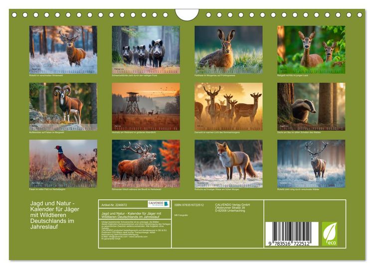 Produktbild: Jagd und Natur - Kalender f&uuml;r J&auml;ger mit Wildtieren Deutschlands im Jahreslauf (Wandkalender 2026 DIN A4 quer), CALVENDO Monatskalender