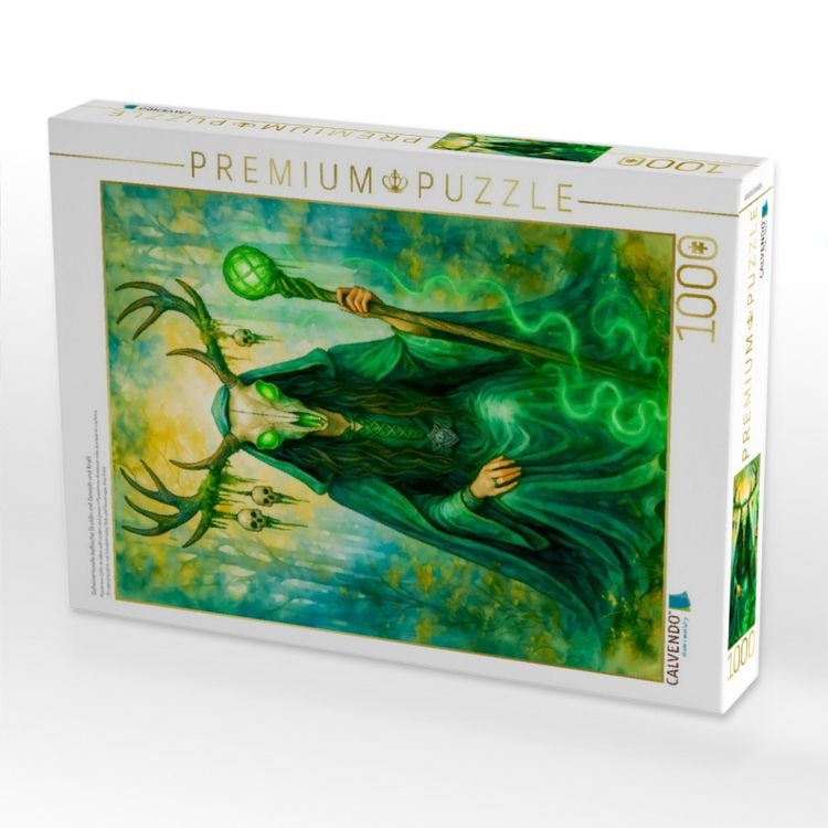 Produktbild: CALVENDO Puzzle Geheimnisvolle keltische Druidin mit Geweih und Kraft | 1000 Teile Lege-Gr&ouml;&szlig;e 64x48cm Foto-Puzzle f&uuml;r gl&uuml;ckliche Stunden