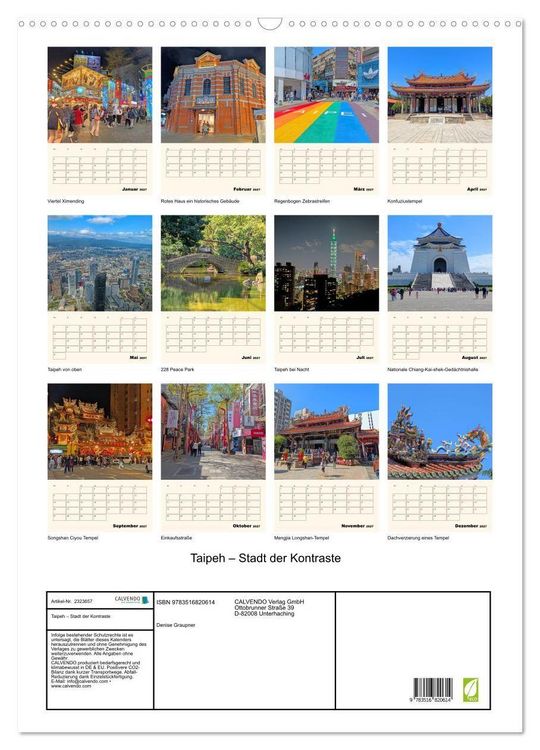 Produktbild: Taipeh &ndash; Stadt der Kontraste (Wandkalender 2027 DIN A2 hoch), CALVENDO Monatskalender