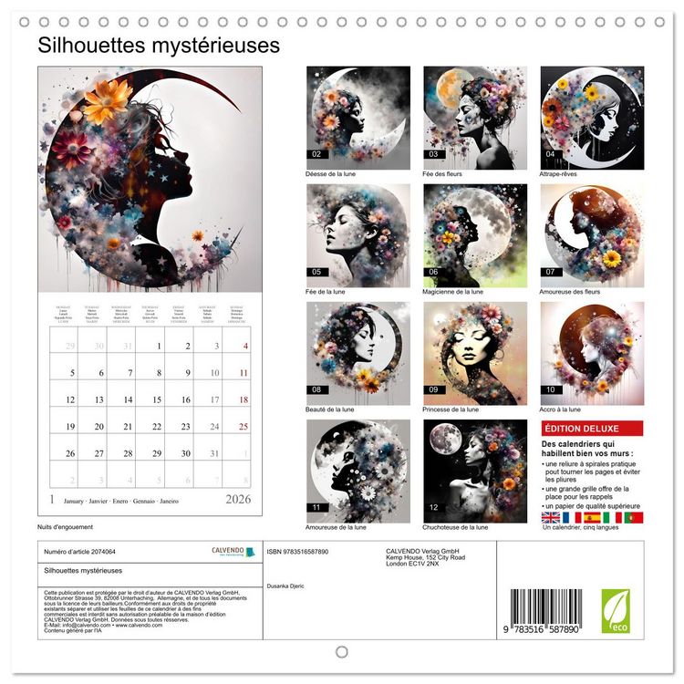 Produktbild: Silhouettes myst&eacute;rieuses (Calendrier mural carr&eacute; 2026 30x30 cm) Calendrier double avec une page pour vos prises de notes