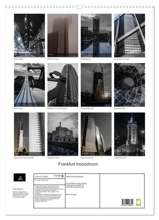 Produktbild: Frankfurt monochrom (Wandkalender 2026 DIN A2 hoch), CALVENDO Monatskalender