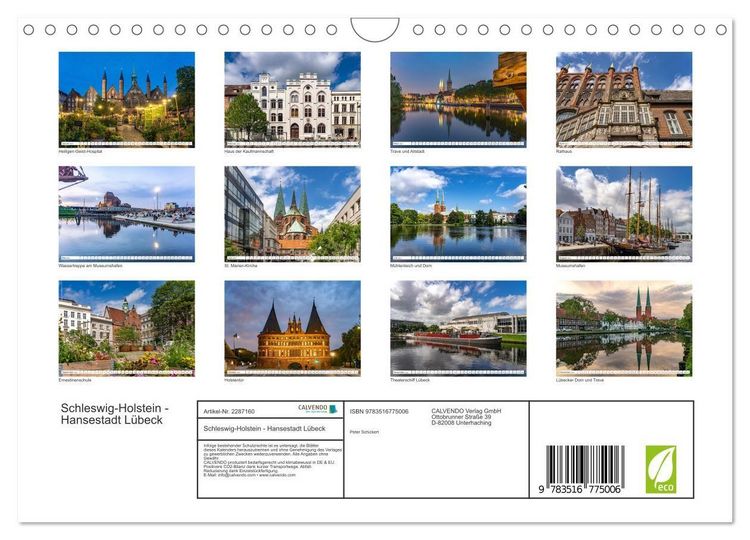 Produktbild: Schleswig-Holstein - Hansestadt L&uuml;beck (Wandkalender 2027 DIN A4 quer), CALVENDO Monatskalender