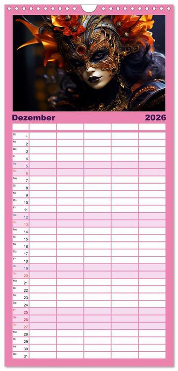 Produktbild: Familienplaner 2026 - MASKEN - poetisch und vertr&auml;umt mit 5 Spalten (Wandkalender, 21 x 45 cm) CALVENDO