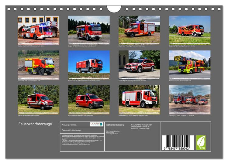 Produktbild: Feuerwehrfahrzeuge (Wandkalender 2026 DIN A4 quer), CALVENDO Monatskalender