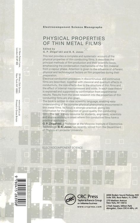 Produktbild: The Physical Properties of Thin Metal Films