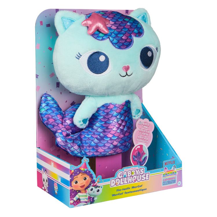 Produktbild: Gabby s Dollhouse, 25 cm große Plüsch-Katze MerCat (deutsch: Meerkätzchen), Premium Plüschtier mit beweglichem Meerjungfrauenflosse