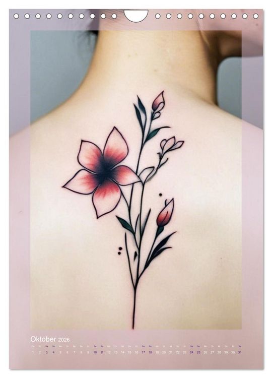 Produktbild: Florale Tattoos Stilvoll und minimalistisch (Wandkalender 2026 DIN A4 hoch), CALVENDO Monatskalender