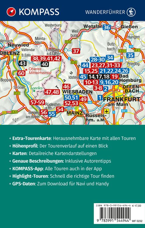 Produktbild: KOMPASS Wanderf&uuml;hrer Taunus, Naturpark Taunus, Naturpark Rhein-Taunus, Lahn-Taunus, 60 Touren mit Extra-Tourenkarte