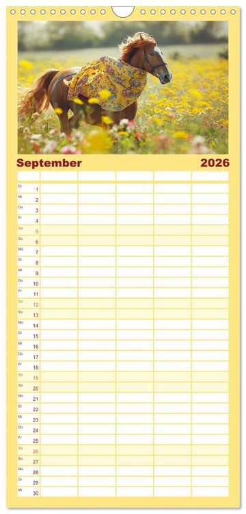 Produktbild: Familienplaner 2026 - Pferde-Fashion. Modische Highlights auf Hufen mit 5 Spalten (Wandkalender, 21 x 45 cm) CALVENDO