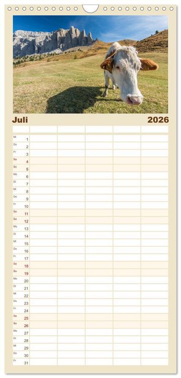 Produktbild: Familienplaner 2026 - Dolomiten mit 5 Spalten (Wandkalender, 21 x 45 cm) CALVENDO