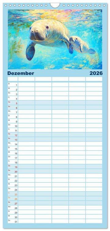 Produktbild: Familienplaner 2026 - Manatee Paintings. Rundschwanzseek&uuml;he im &Ouml;lgem&auml;lde-Stil mit 5 Spalten (Wandkalender, 21 x 45 cm) CALVENDO