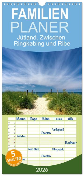 Produktbild: Familienplaner 2026 - J&uuml;tland. Zwischen Ringk&oslash;bing und Ribe mit 5 Spalten (Wandkalender, 21 x 45 cm) CALVENDO