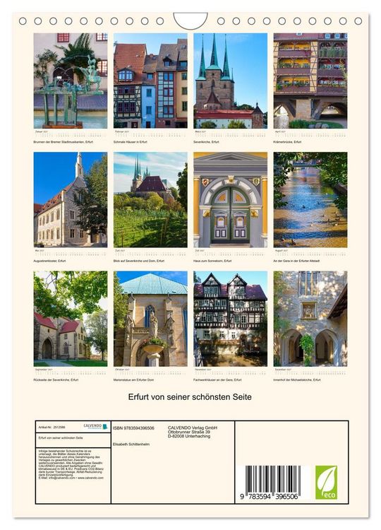 Produktbild: Erfurt von seiner sch&ouml;nsten Seite (Wandkalender 2027 DIN A4 hoch), CALVENDO Monatskalender