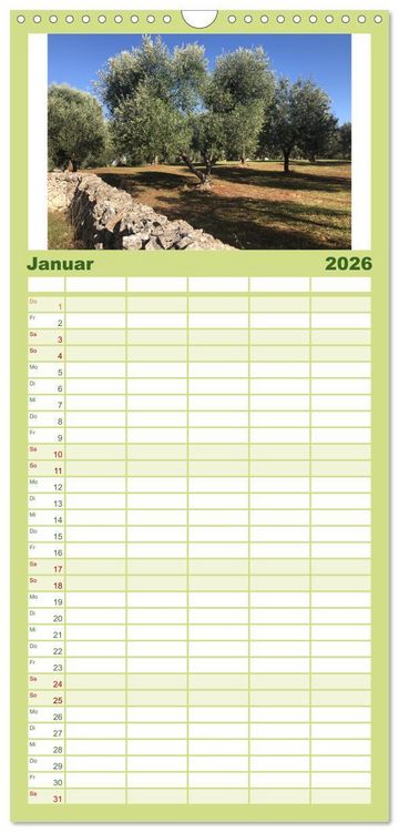 Produktbild: Familienplaner 2026 - Apuliens Kulturlandschaft mit 5 Spalten (Wandkalender, 21 x 45 cm) CALVENDO