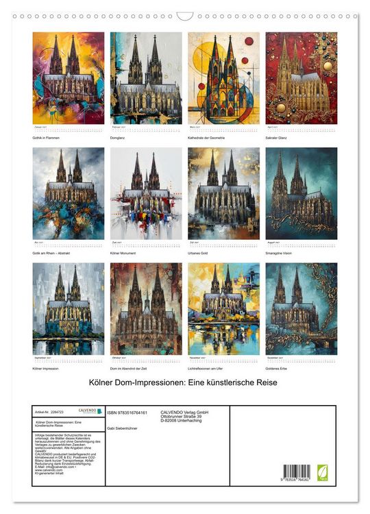 Produktbild: K&ouml;lner Dom-Impressionen: Eine k&uuml;nstlerische Reise (Wandkalender 2027 DIN A2 hoch), CALVENDO Monatskalender