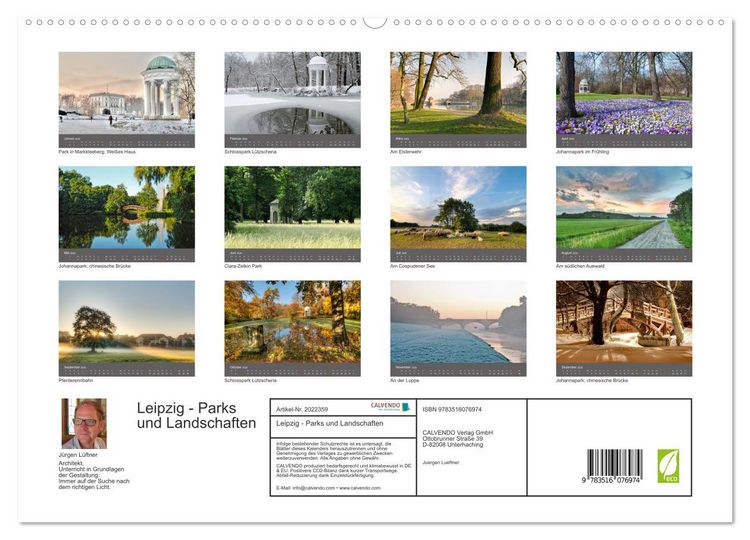 Produktbild: Leipzig - Parks und Landschaften (hochwertiger Premium Wandkalender 2026 DIN A2 quer), Kunstdruck in Hochglanz