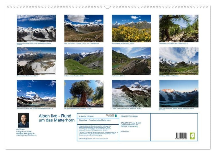 Produktbild: Alpen live - Rund um das Matterhorn (Wandkalender 2026 DIN A2 quer), CALVENDO Monatskalender