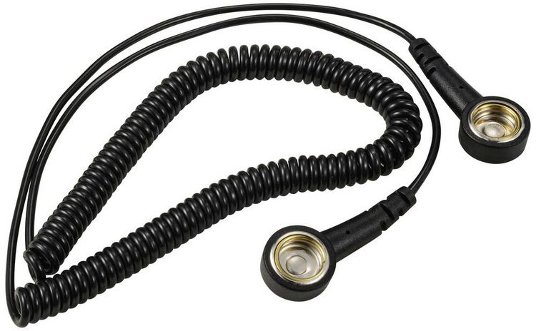 Produktbild: TRU COMPONENTS TC-12356296 ESD-Erdungskabel Schwarz 2.40m Druckknopf 10 mm, Druckknopf 10mm