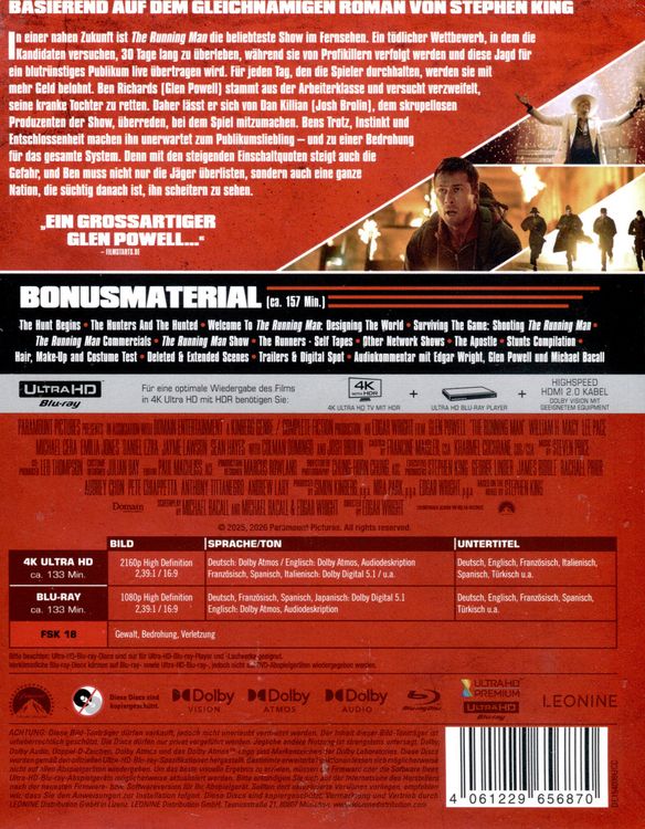 Produktbild: The Running Man - Limited Edition - Steelbook (4K Ultra HD) (+ Blu-ray)